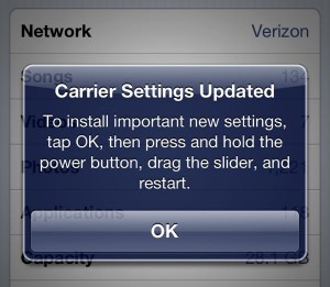 Verizon iPhone 5 carrier settings alert 300x261 Is your Verizon iPhone 5 leaking cellular data while connected to Wi Fi? Heres a fix