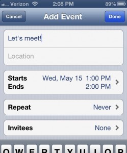 iPhone Add Event screen 249x300 iPhone/iPad tip: Create a calendar event or contact directly from email