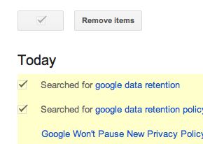 Delete individual Google Web History items Google tip: How to clear the saved searches in your Web History