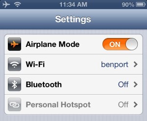 iPhone Airplane Mode settings 300x248 Android/iPhone tip: Turn on airplane mode and Wi Fi at the same time