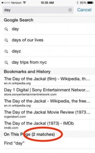 iOS 8 Safari on this page search results