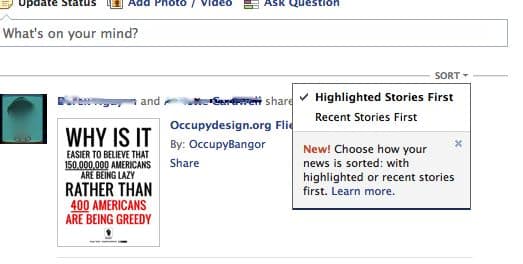 How to sort your Facebook News Feed stories by "most recent" rather than "highlighted" 