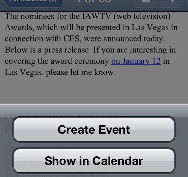 Create iPhone event from email How to create an iPhone calendar event or contact directly from email