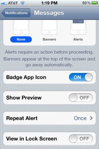 iPhone text message notification settings iPhone text message notification settings 200x300 iPhone tip: How to keep text messages from appearing on the lock screen