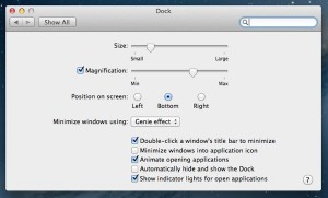 Mac Dock preferences panel Mac Dock preferences panel