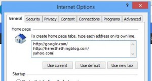 Internet Explorer home page settings