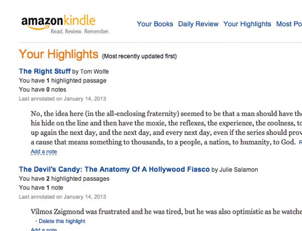 Your Highlights on Kindle profile