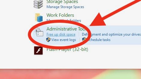 Free up disk space link in Windows Control Panel