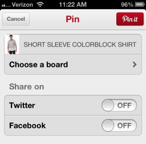 Pinterest for iPhone pin it screen