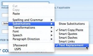 Mac text substitution right-click menu