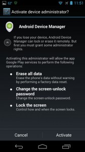 Android Device Manager permissions screen