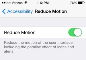 iOS 7 reduce motion setting