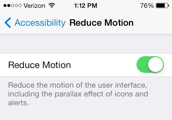 iOS reduce motion setting