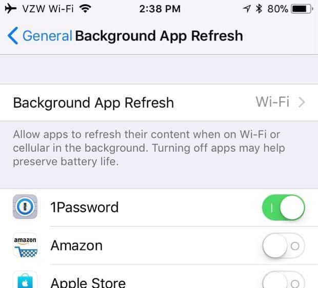 iOS Background App Refresh settings