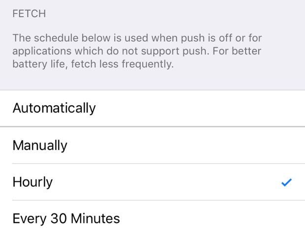 iOS Mail Fetch settings