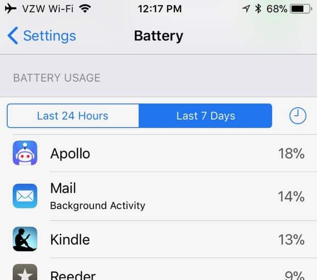 iPhone app battery usage