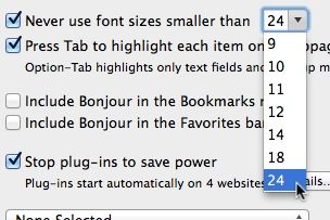 Mac Safari minimum font size setting