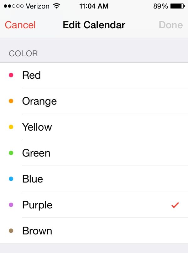 iOS 7 Calendar color settings