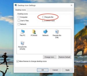Hide Windows Recycle Bin icon from desktop