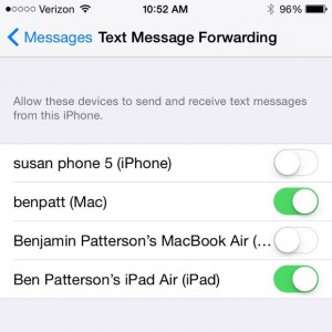 SMS Relay iPhone settings