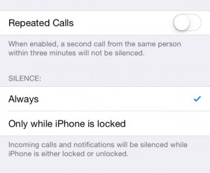 Do Not Disturb repeated calls and silence settings