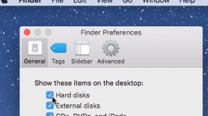 Mac Finder show hard disks on desktop setting