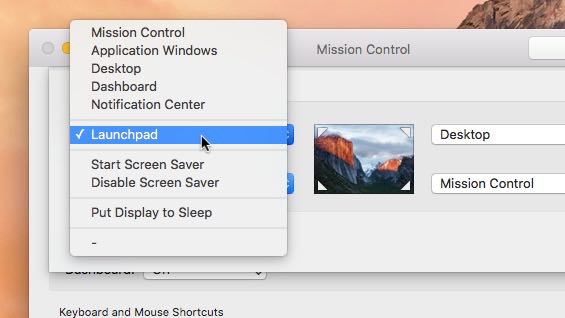 Mac Hot Corners settings