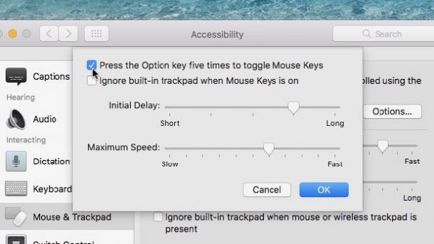 How to move the Mac mouse pointer with your keyboard