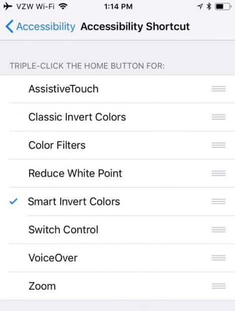 iPhone Home button three-click accessibility shortcut
