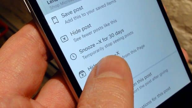Declutter your Facebook news feed by snoozing posts from a Facebook page