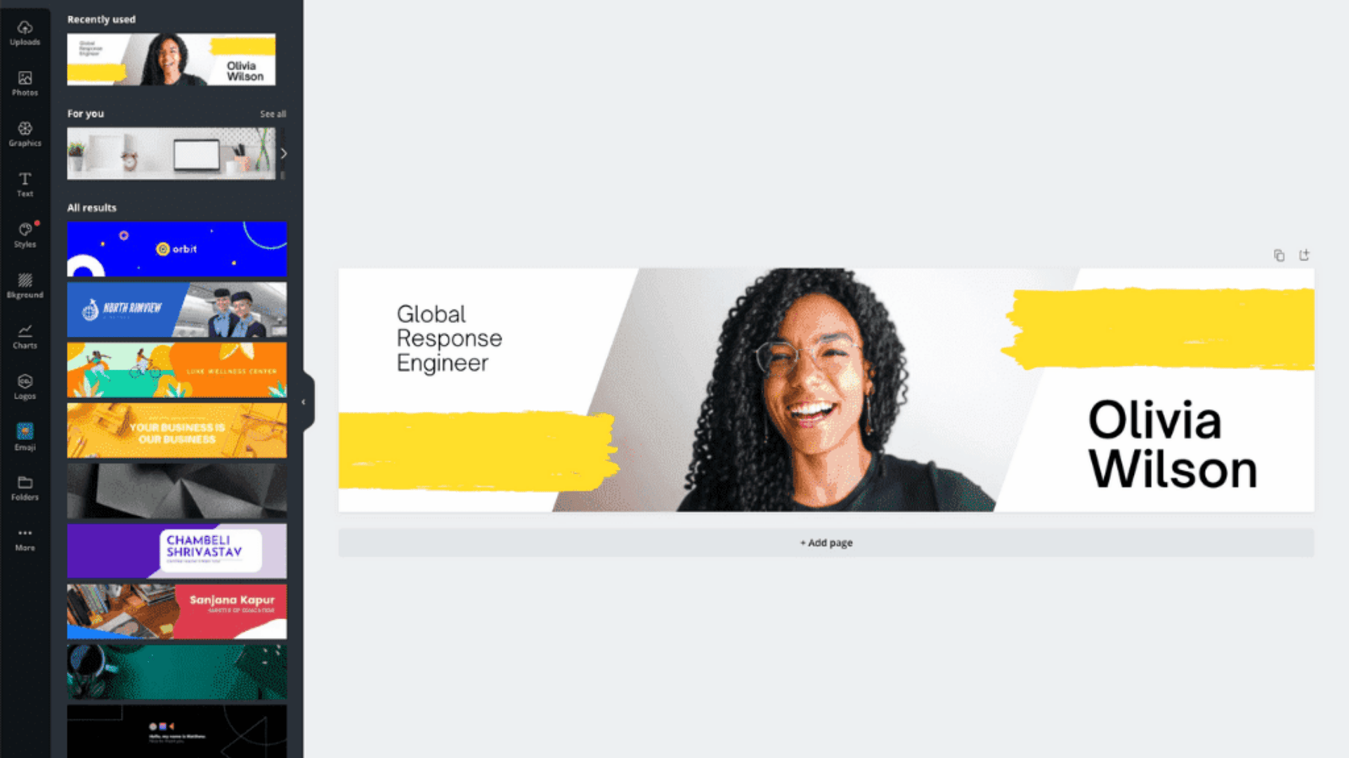 canva-interface-showing-a-customizable-linked-in-banner-template-featuring-a-professional-woman-yellow-accents-and-placeholder-text