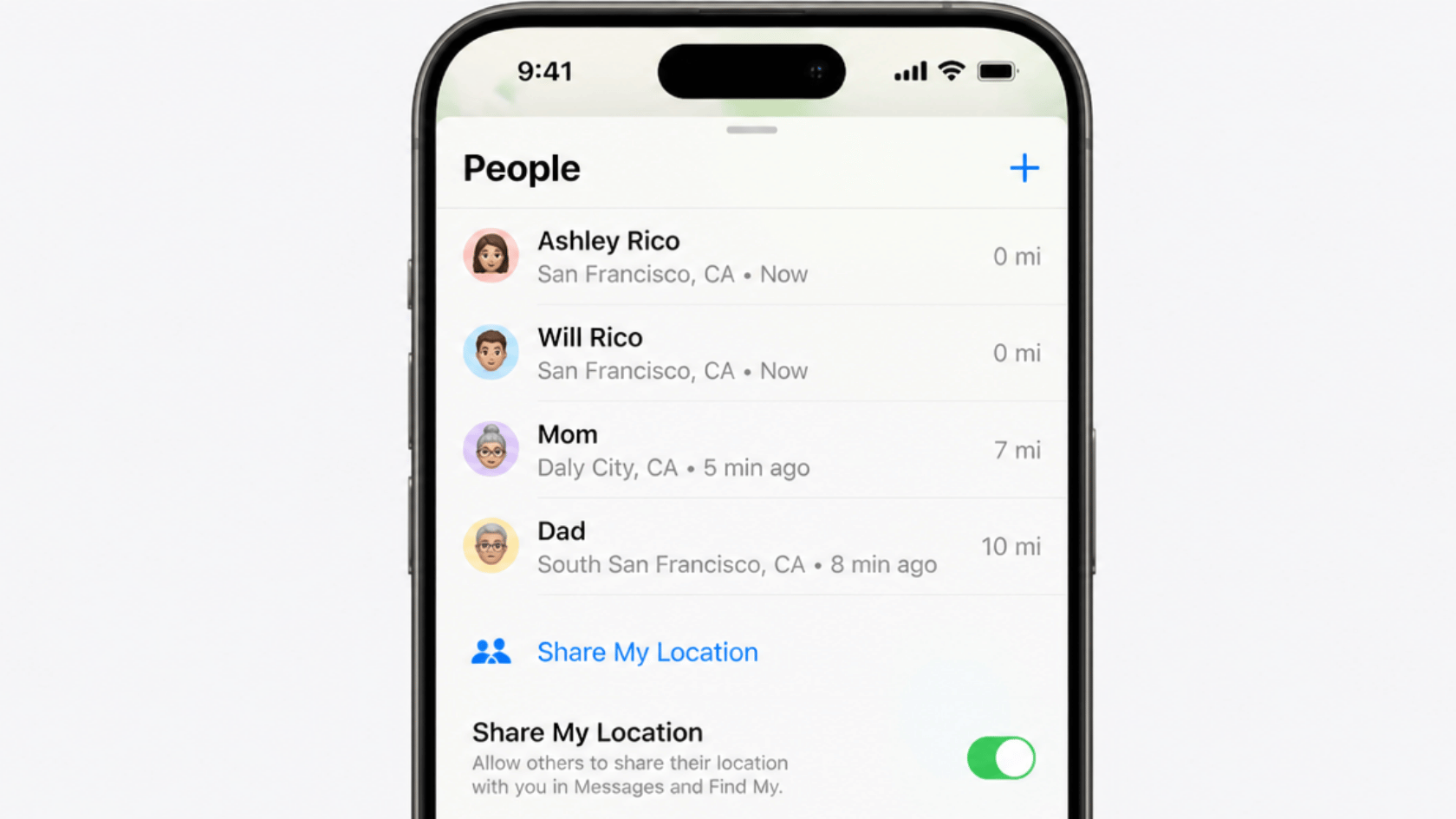 iPhone Find My app showing people tab with option to stop sharing location with contacts