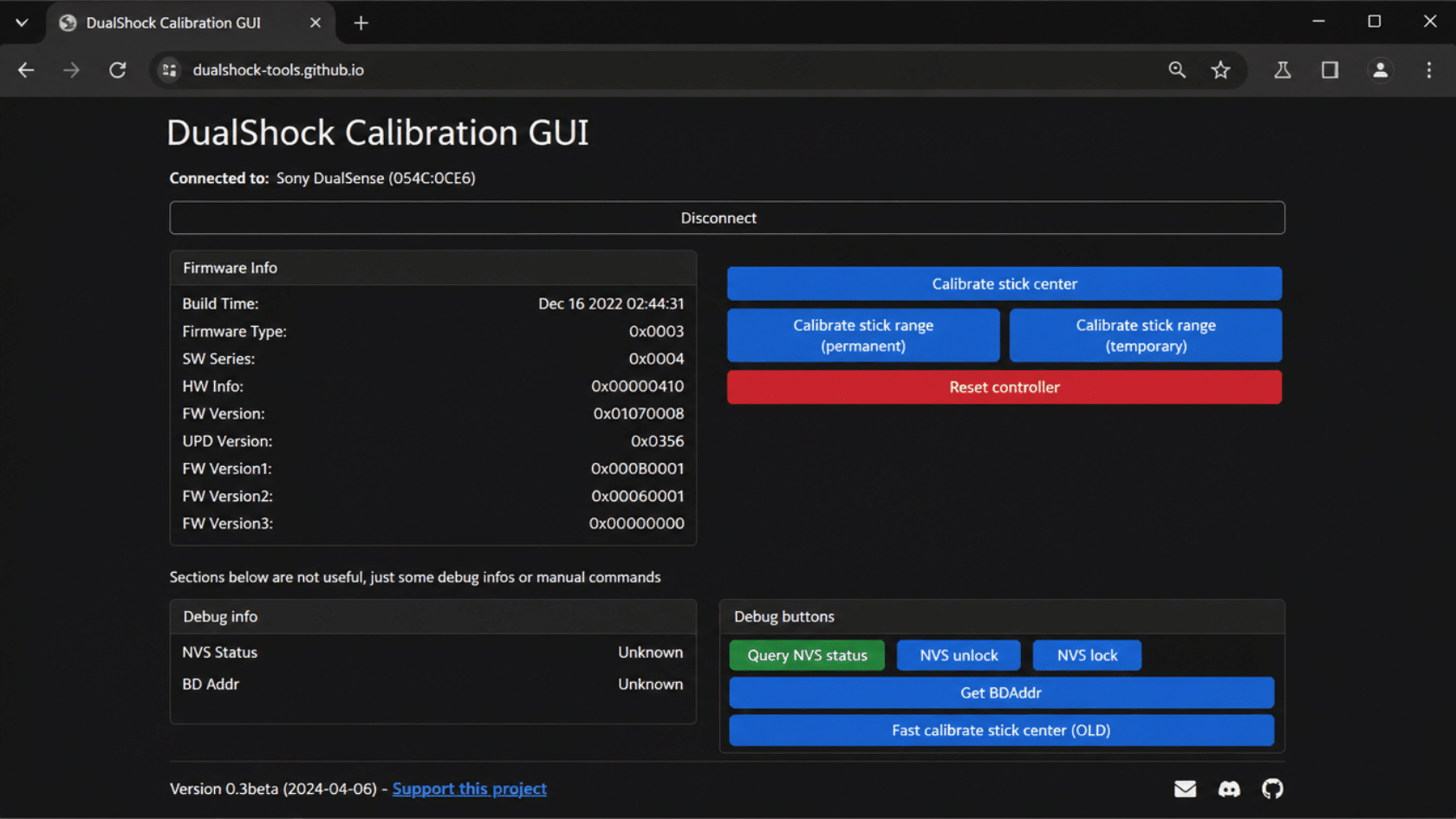 PS5 controller calibration tool interface showing DualSense stick settings and calibration options on screen.