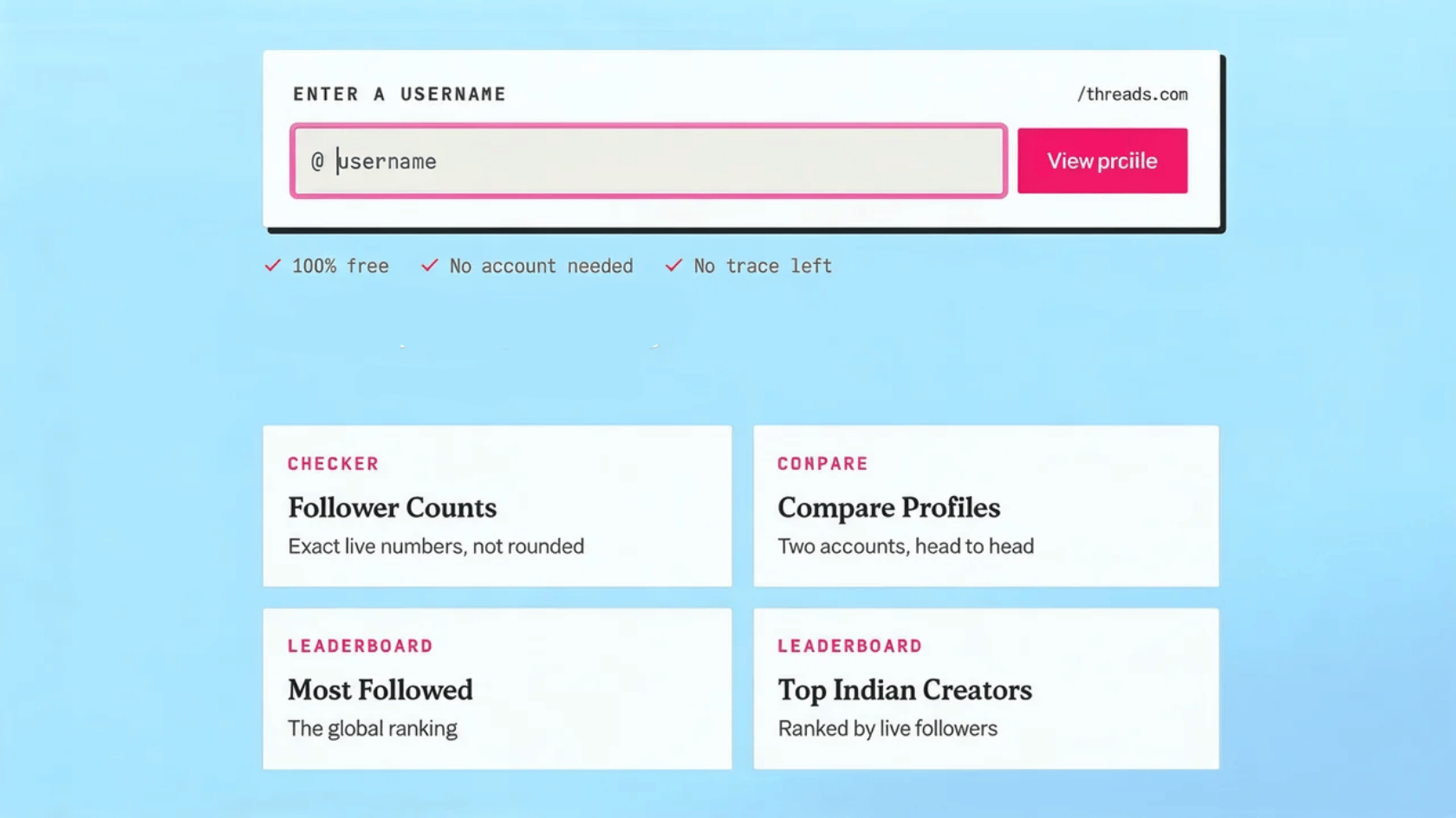 Profile viewer webpage showing username search field and public profile checking options