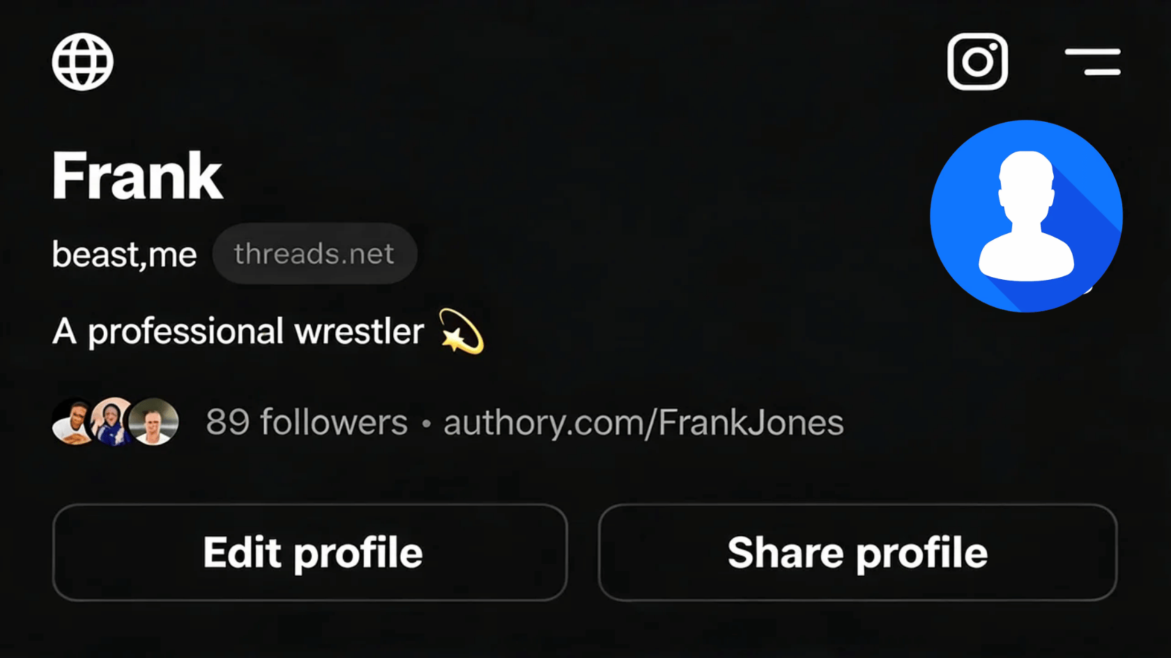 Anonymous Threads Viewer showing a Threads profile page with user details, followers, and profile options.