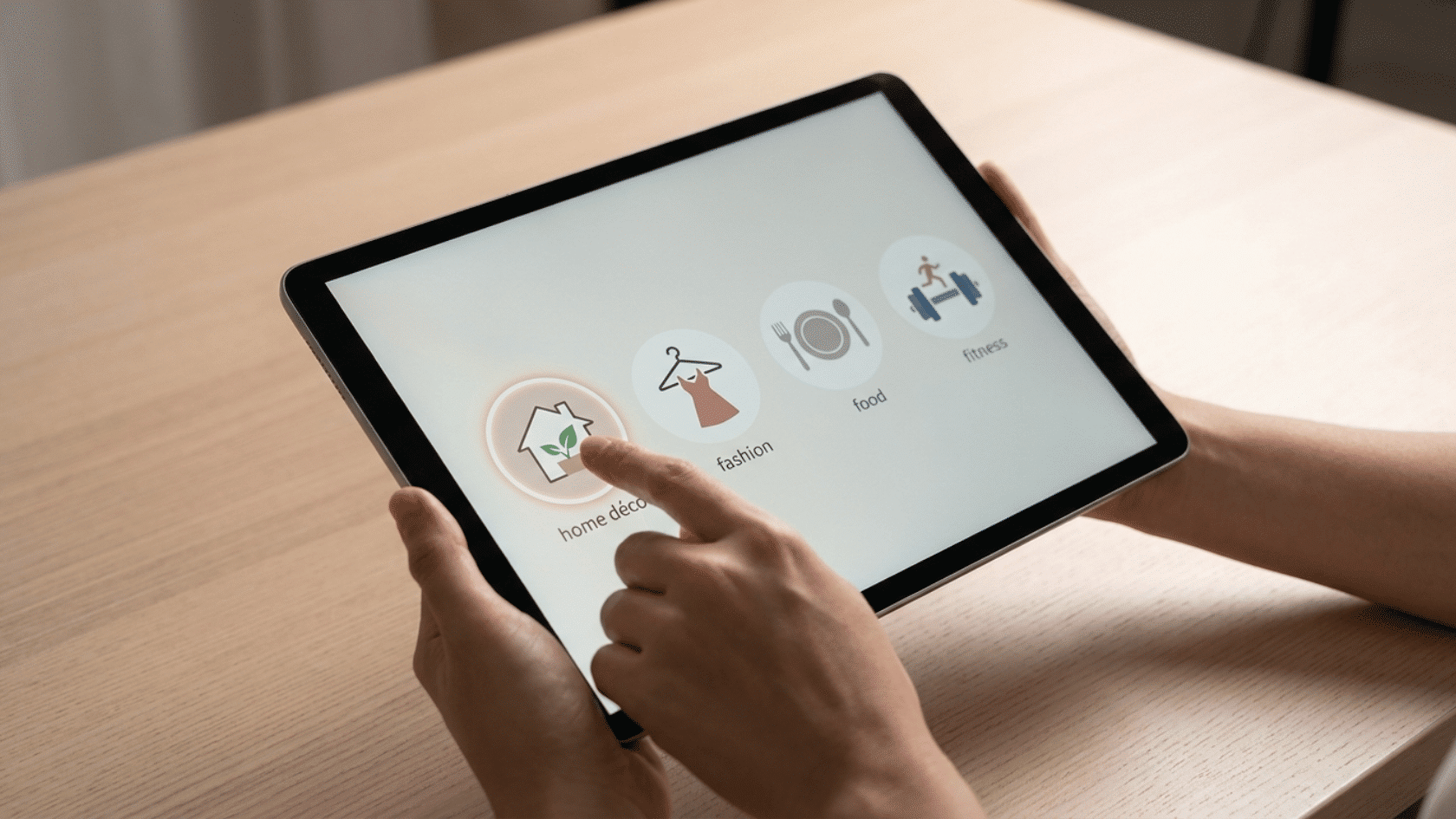 Selecting a niche like home decor on a tablet, the second step to increase followers on Pinterest