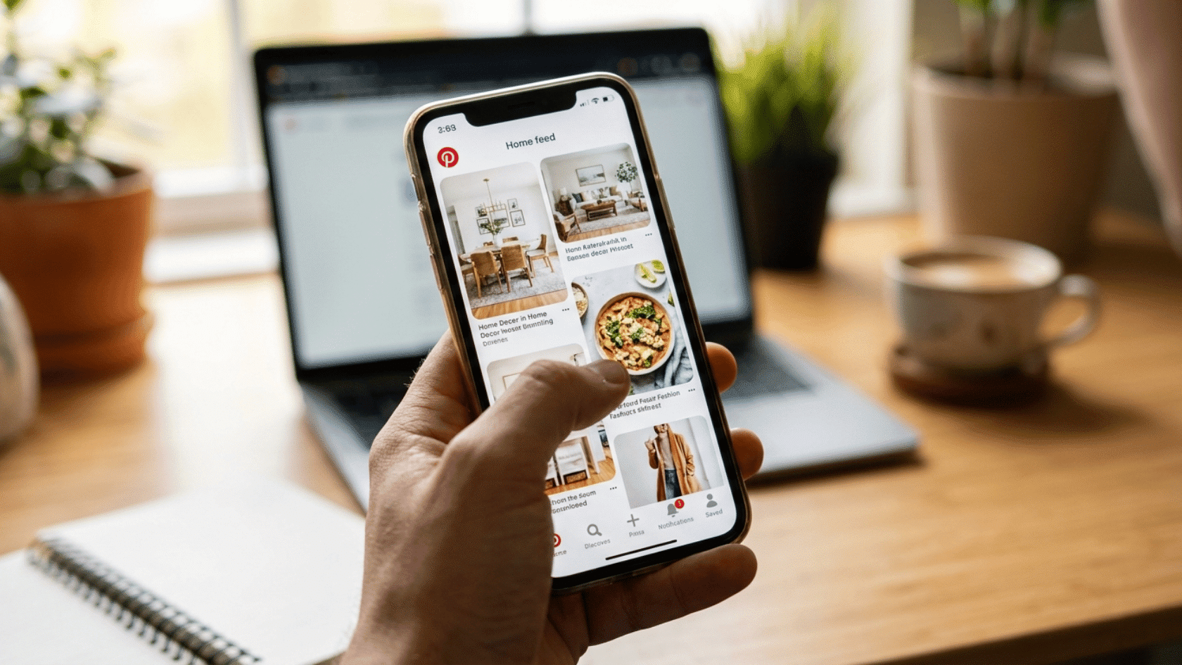 Scrolling the Pinterest home feed on a phone, a complete guide to increase followers on Pinterest