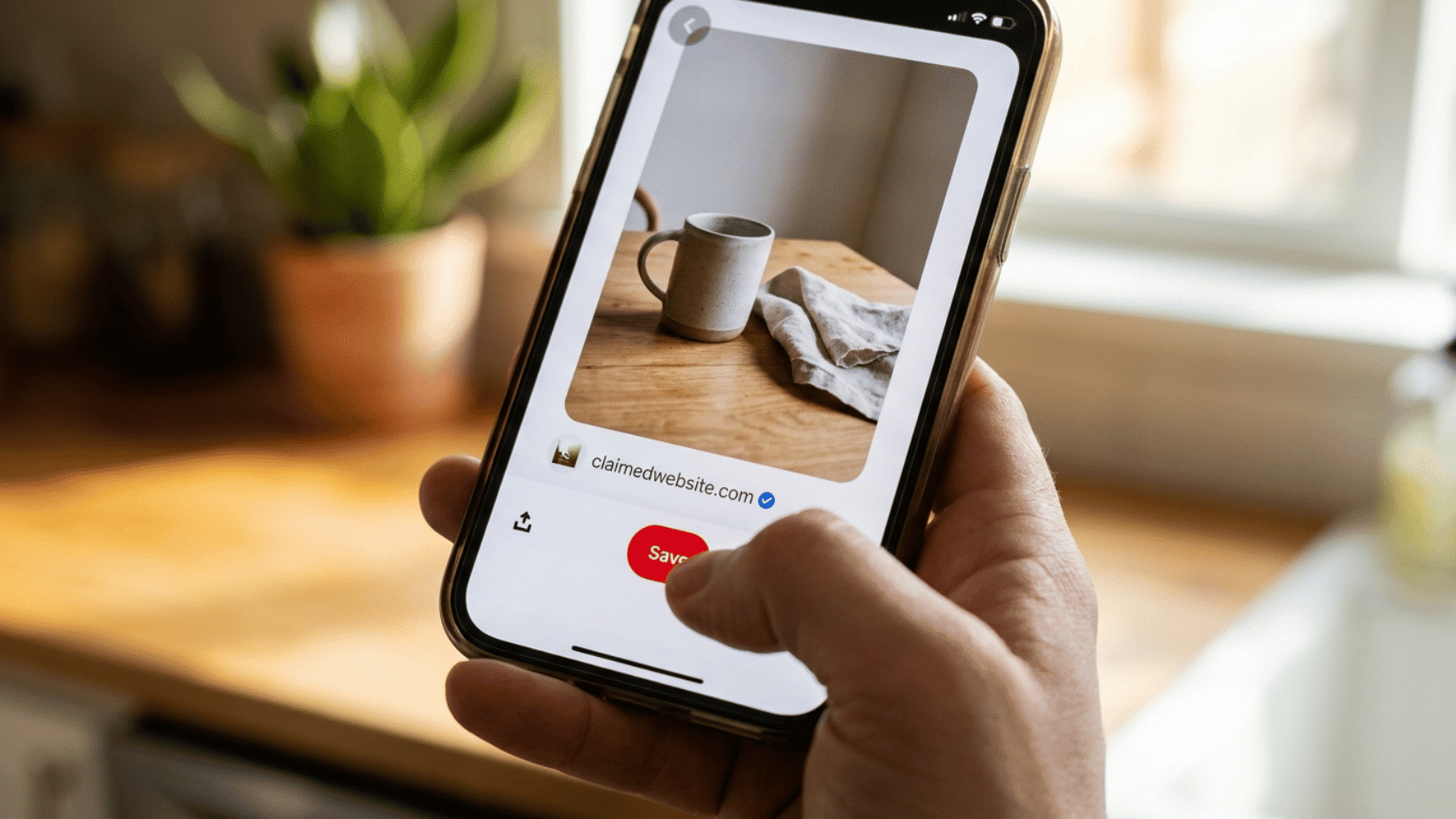 Tapping Save on a Pin from a claimed website, a key step to increase followers on Pinterest