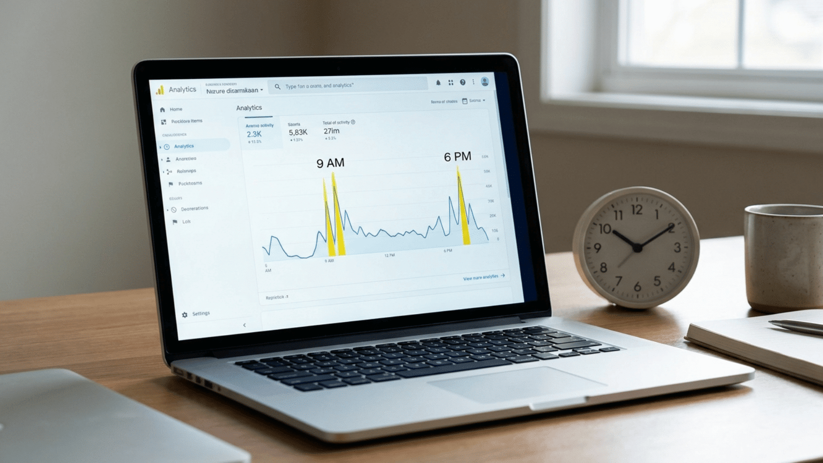 Analytics chart showing peak activity times, timing tips to increase followers on Pinterest