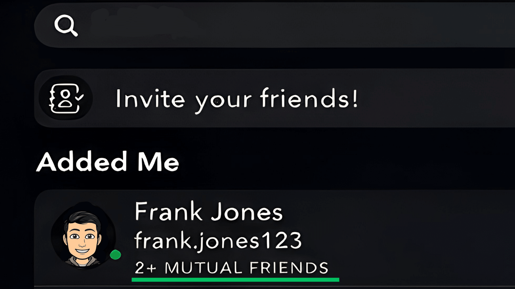 Snapchat Added Me screen showing mutual friends on Snapchat count for a suggested friend.