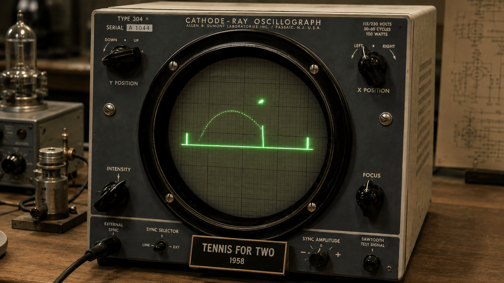 1958 oscilloscope showing Tennis for Two, an early example of video game facts.
