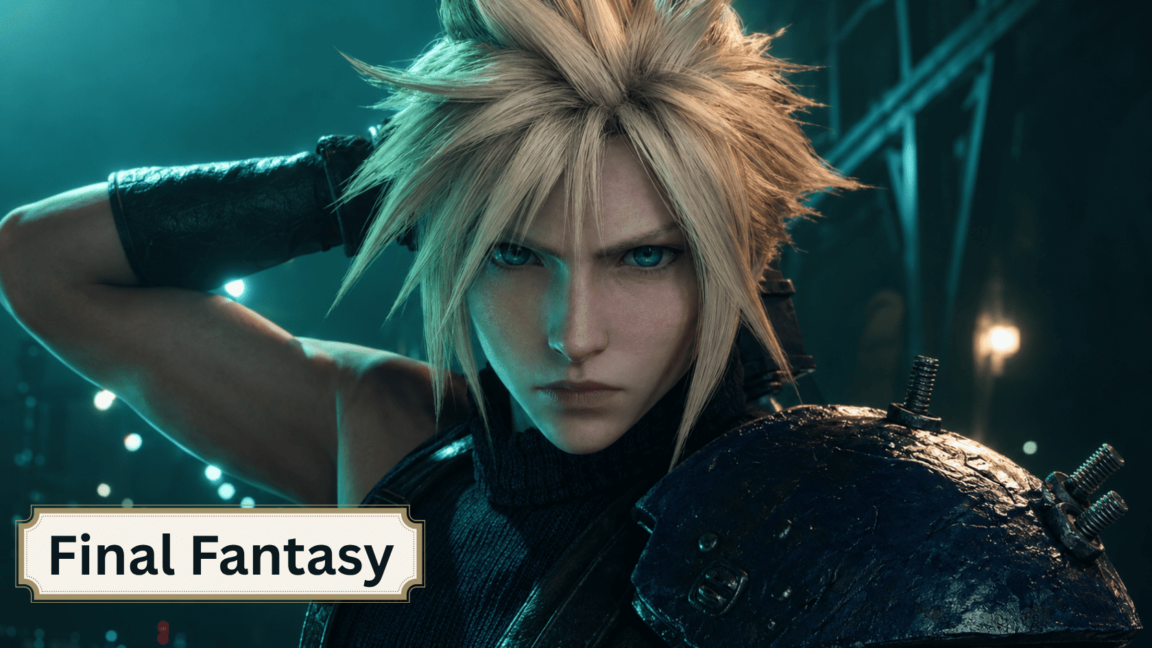 Final Fantasy character with spiky blond hair and dark armor