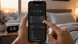 iPhone alarm settings screen with Sound option selected for how to change alarm sound on iphone