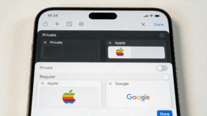 iPhone Safari tabs showing how to turn off private browsing on iphone with Private and Regular options