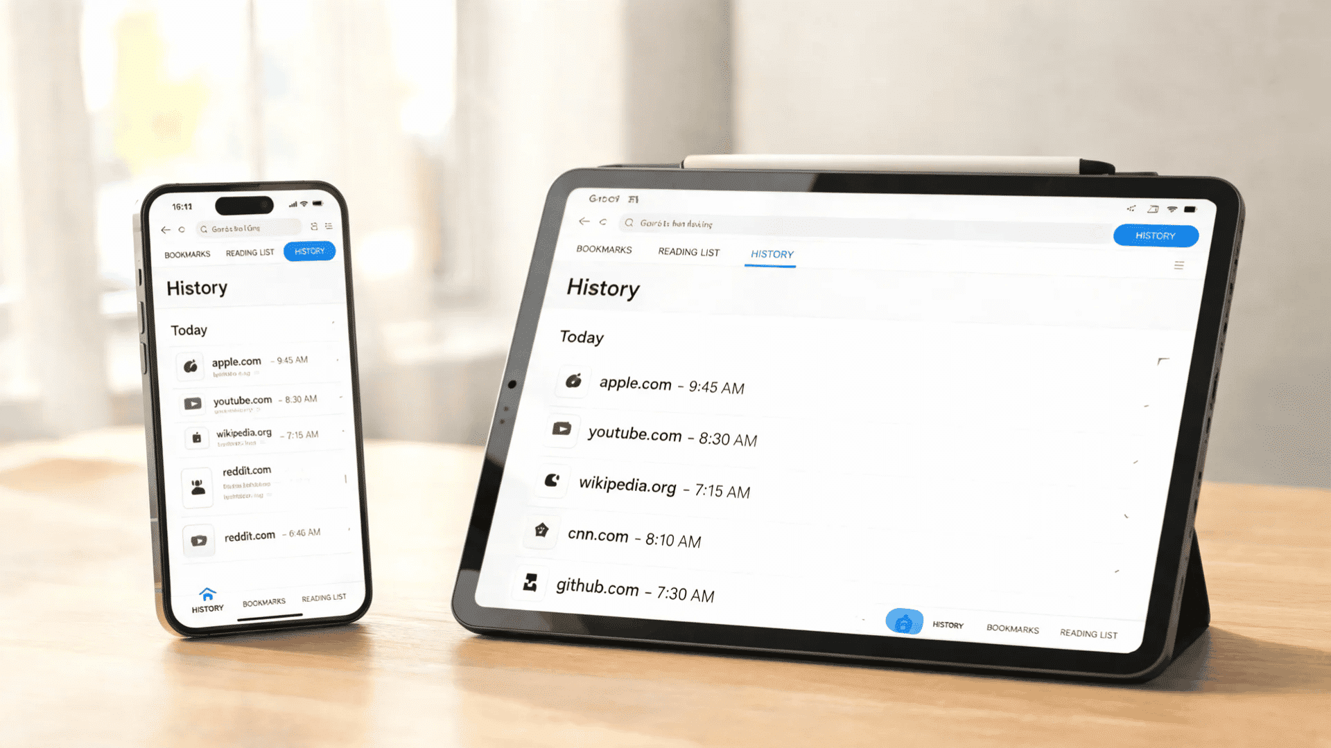 How to View History on Safari: iPhone, iPad & Mac showing Safari History tabs on iPhone and tablet screens
