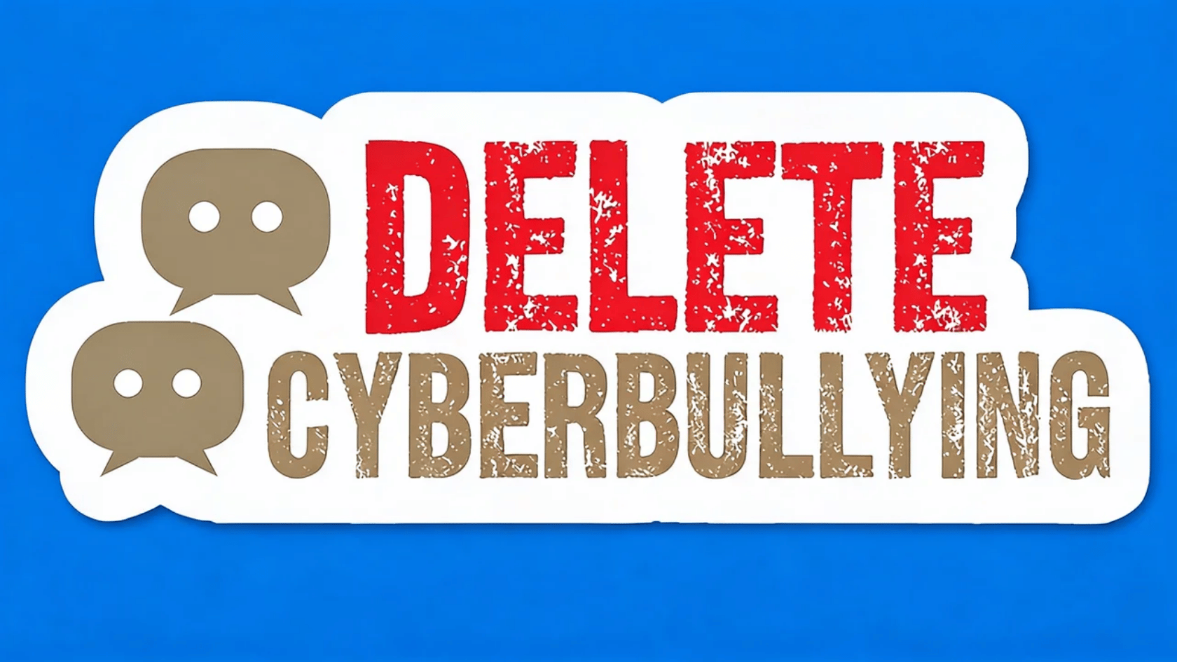 Delete Cyberbullying logo with speech bubble icons on a blue background