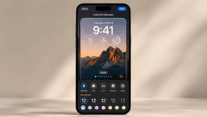 iPhone lock screen settings customization screen with wallpaper, clock, font, color, widgets, and depth options displayed