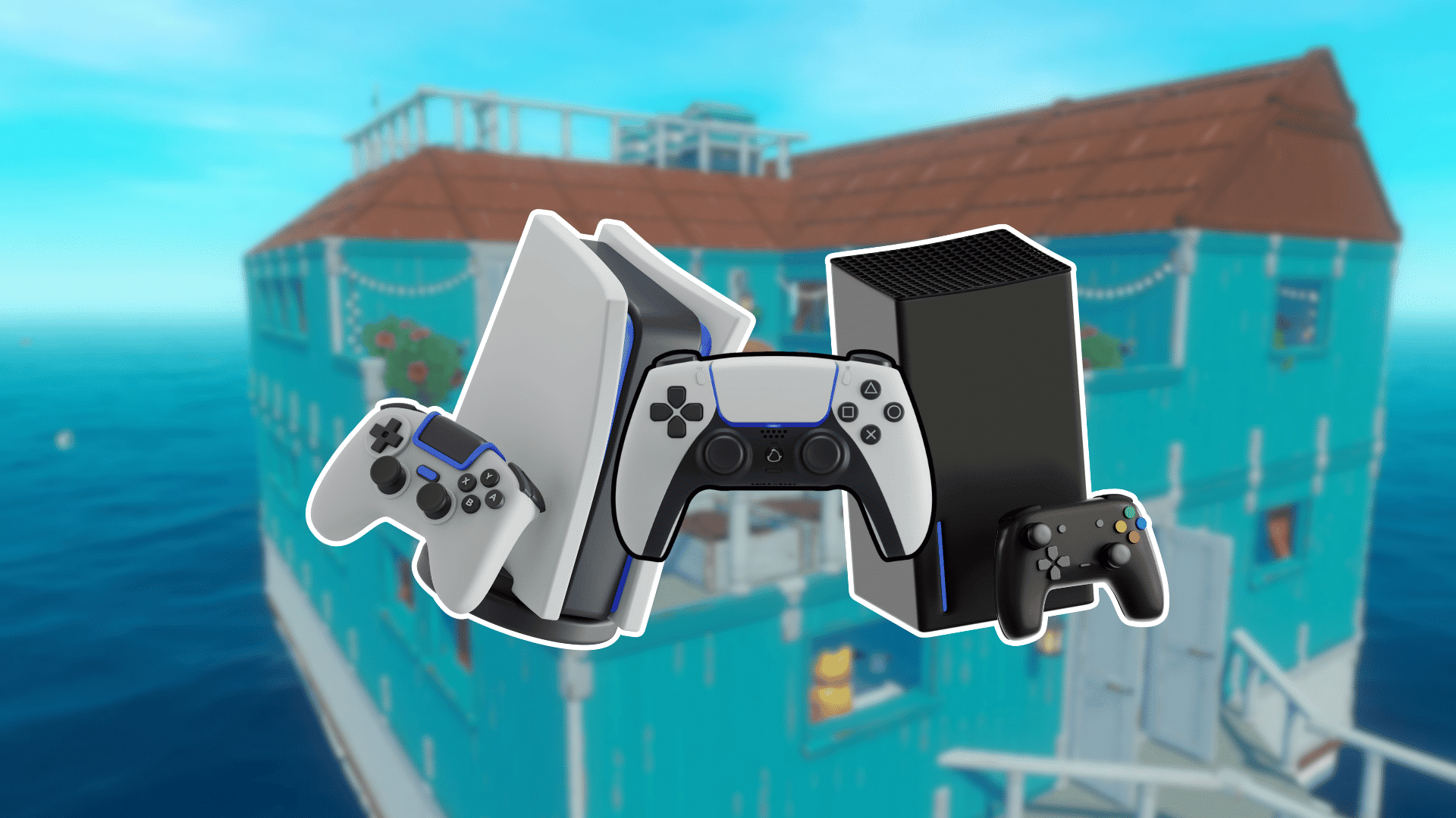 playstation xbox and nintendo controllers showing cross platform gaming concept for raft game compatibility