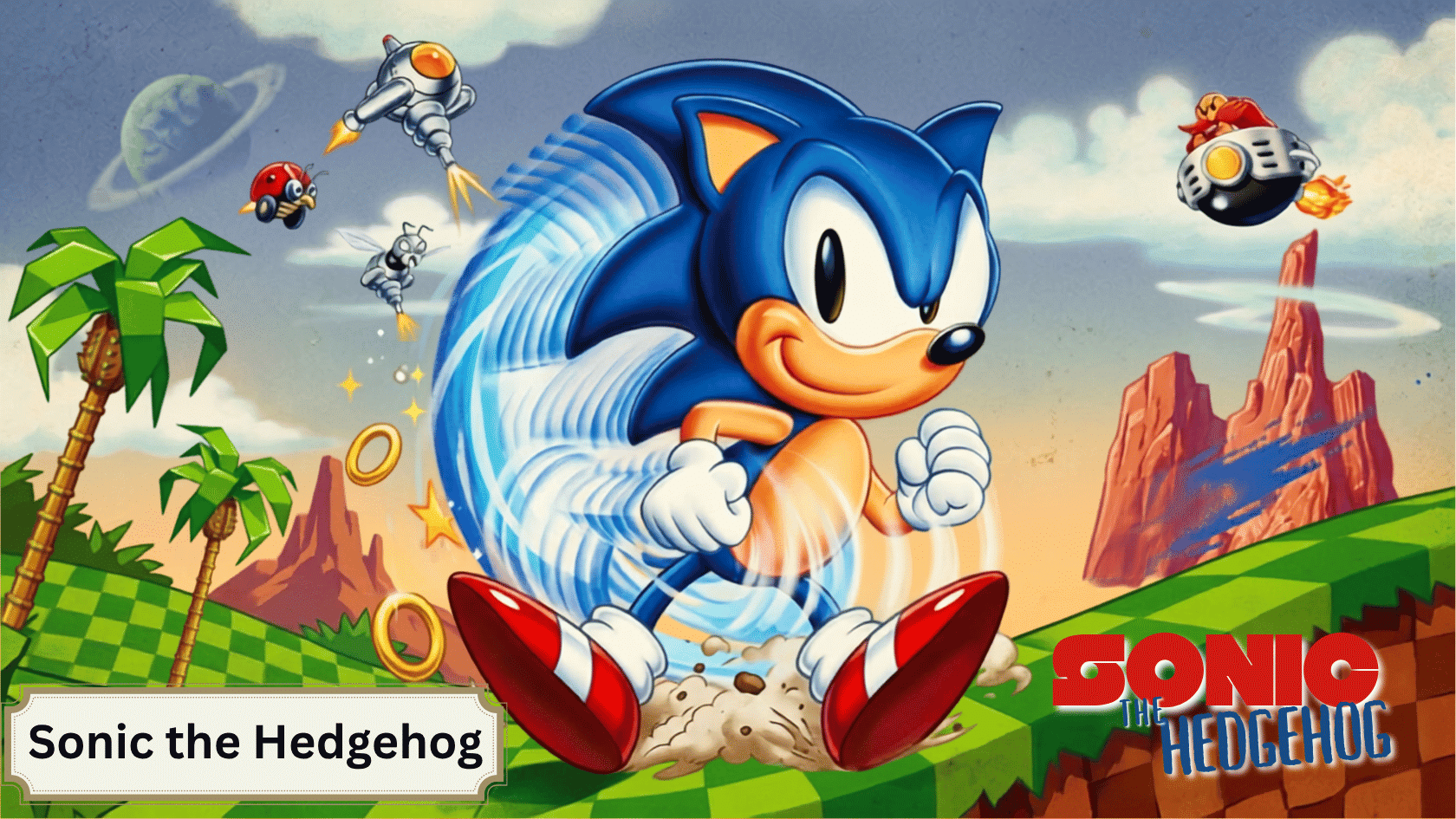 lue hedgehog mascot in a retro game scene, showing rival mascot video game facts
