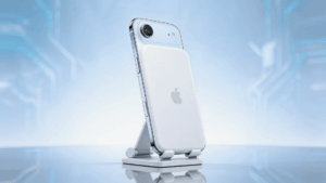 Slim premium smartphone displayed in modern tech-inspired setup, iphone air review
